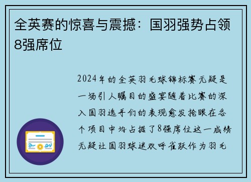 全英赛的惊喜与震撼：国羽强势占领8强席位